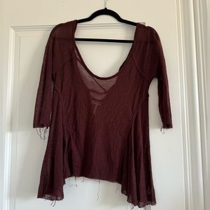 Free People Maroon Distressed top